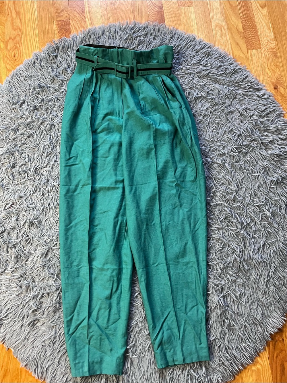 Francine Browner Vintage High-Waist Paperbag Pants in Emerald Green Size S